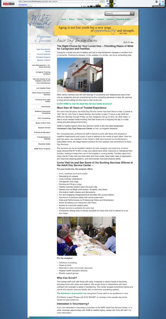 Previous design of WISE website